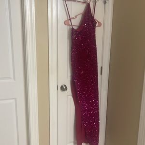 Sequin formal or prom dress with split Worn 2 hours; no pulls, or snags